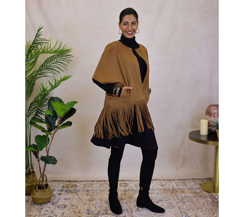 Dennis Basso Faux Suede Shawl with Fringe — View 10