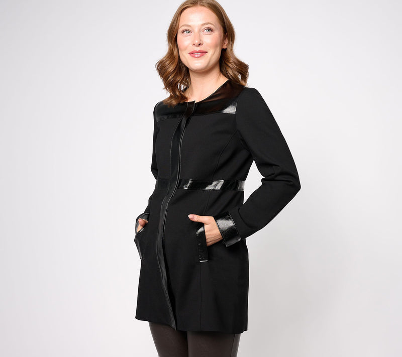 Dennis Basso Ponte Topper with Patent Textured Faux Leather Trim — View 5