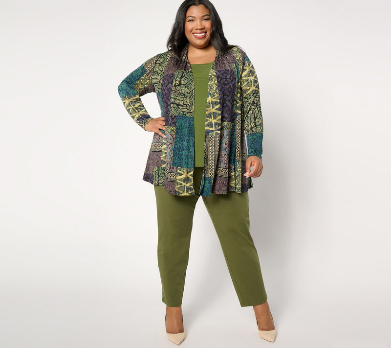 Susan Graver Regular Printed Liquid Knit Cardigan and Solid Tank Set — View 11