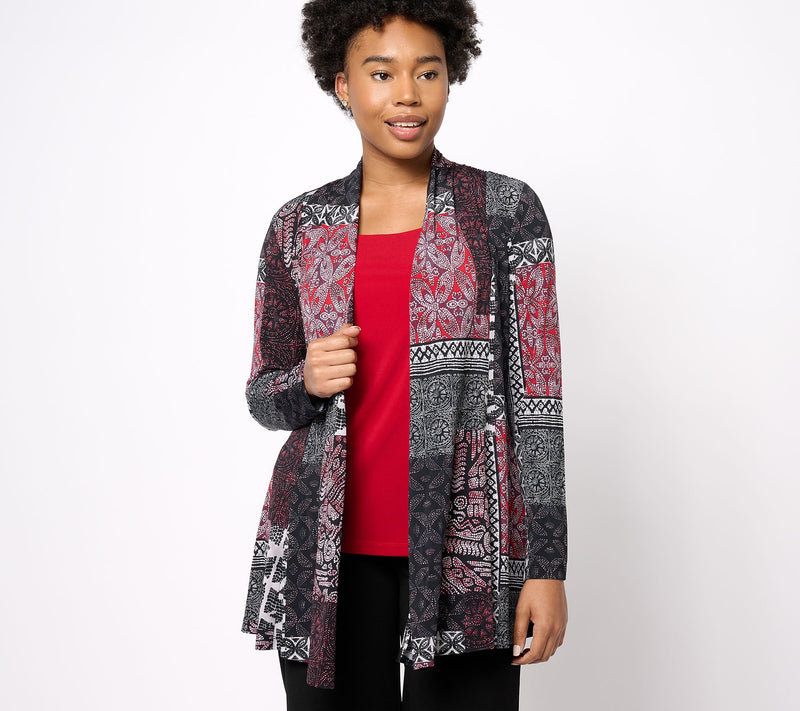 Susan Graver Regular Printed Liquid Knit Cardigan and Solid Tank Set — View 18