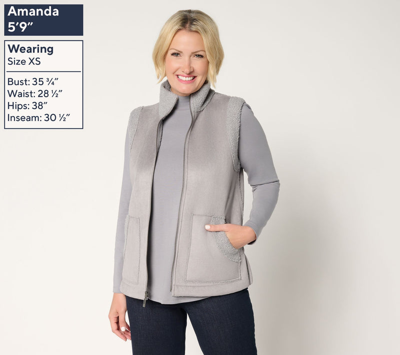 Susan Graver Weekend Bonded Sherpa/Faux Suede Zip-Front Vest — View 11