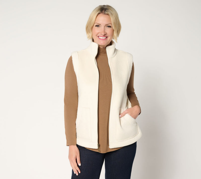 Susan Graver Weekend Bonded Sherpa/Faux Suede Zip-Front Vest — View 20