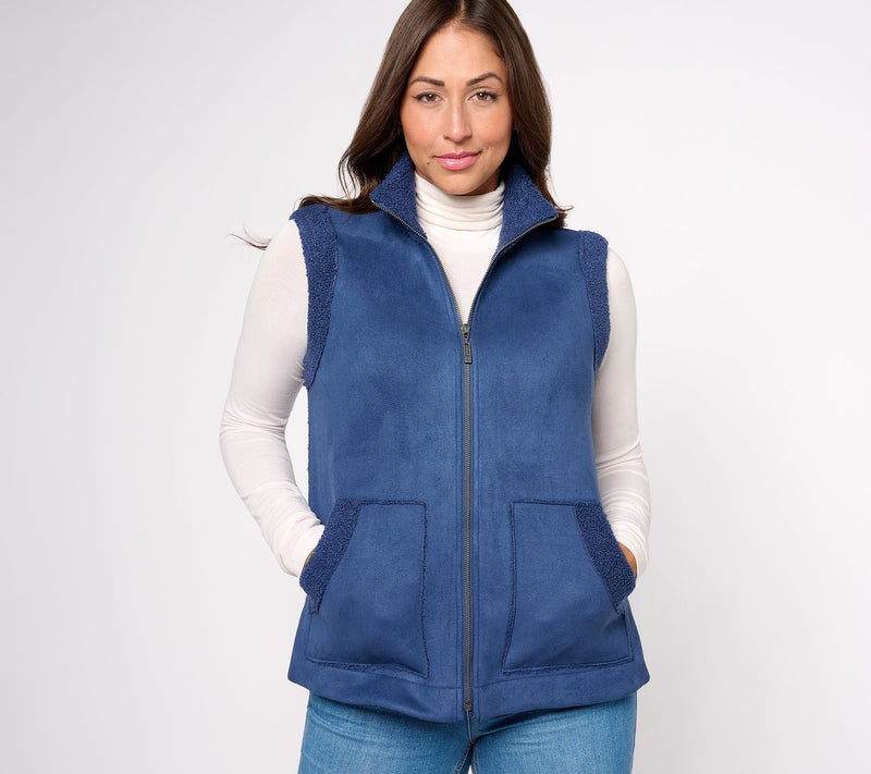 Susan Graver Weekend Bonded Sherpa/Faux Suede Zip-Front Vest — View 7