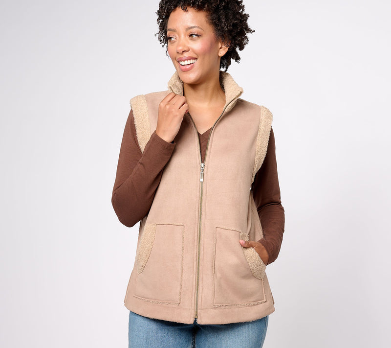 Susan Graver Weekend Bonded Sherpa/Faux Suede Zip-Front Vest — View 5