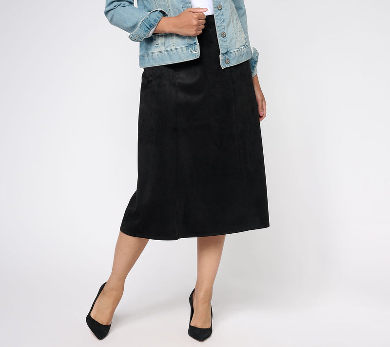 Susan Graver Regular Knit Faux Suede Paneled Midi Skirt — View 11