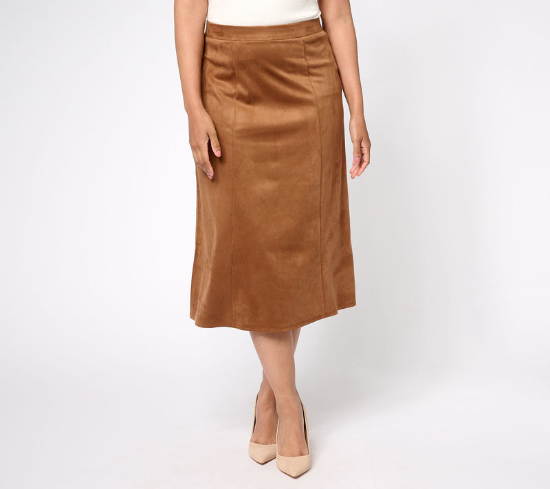 Susan Graver Regular Knit Faux Suede Paneled Midi Skirt — View 4