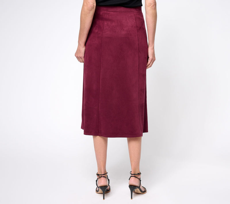 Susan Graver Regular Knit Faux Suede Paneled Midi Skirt — View 6
