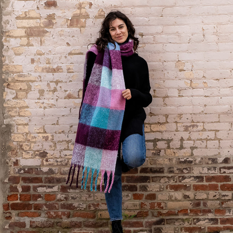 Sprigs 93X14" Oversized Check Fringe Scarf — View 20