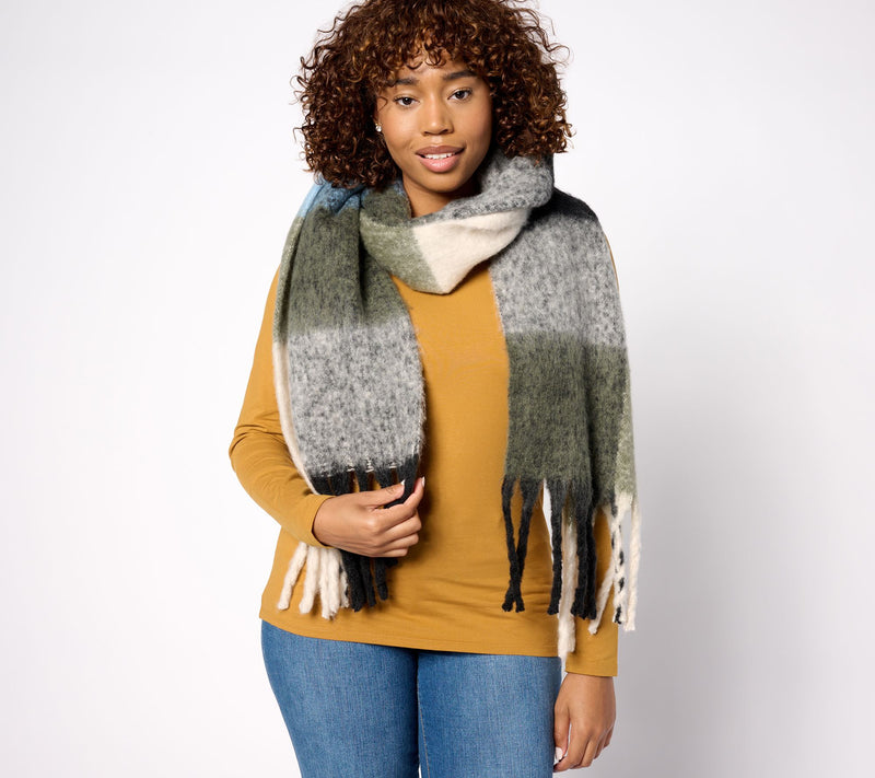 Sprigs 93X14" Oversized Check Fringe Scarf — View 21