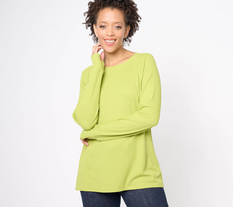 Belle by Kim Gravel Silky Waffle Ballet Neck Seamed Top — View 14