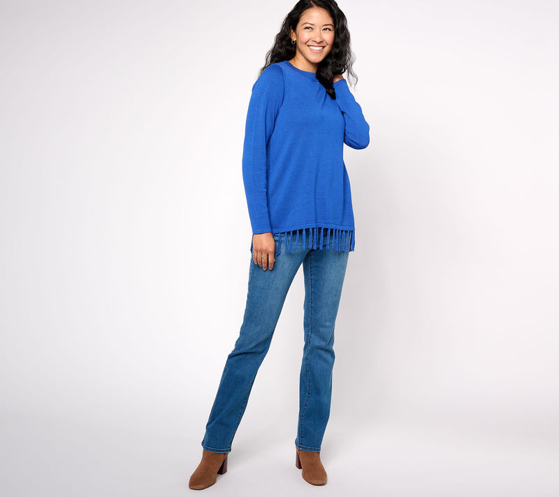 Susan Graver Crewneck Sweater with Fringe — View 11