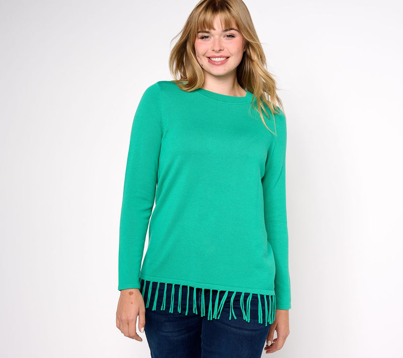 Susan Graver Crewneck Sweater with Fringe — View 5