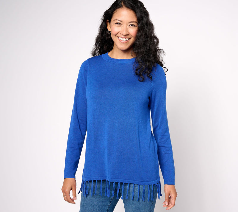 Susan Graver Crewneck Sweater with Fringe — Main view
