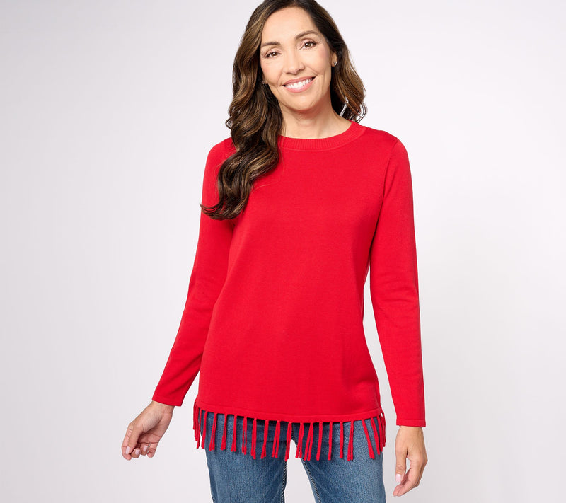 Susan Graver Crewneck Sweater with Fringe — View 7
