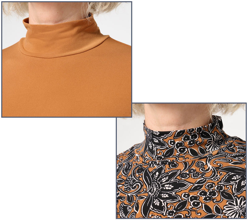 Susan Graver Print and Solid Liquid Knit Set of 2 Mock-Neck Tops — View 19