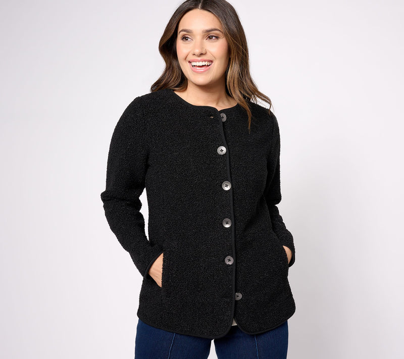 Susan Graver Weekend Knit Boucle Collarless Jacket — View 13