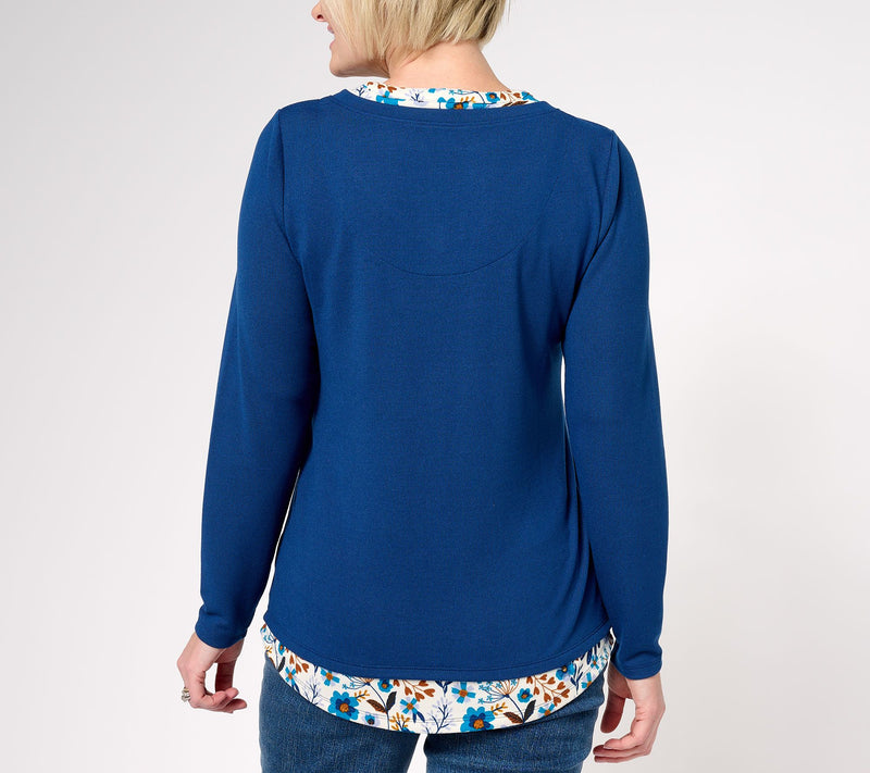 Denim & Co. Printed Floral Heavenly Jersey 2Fer Long Sleeve Top — View 10