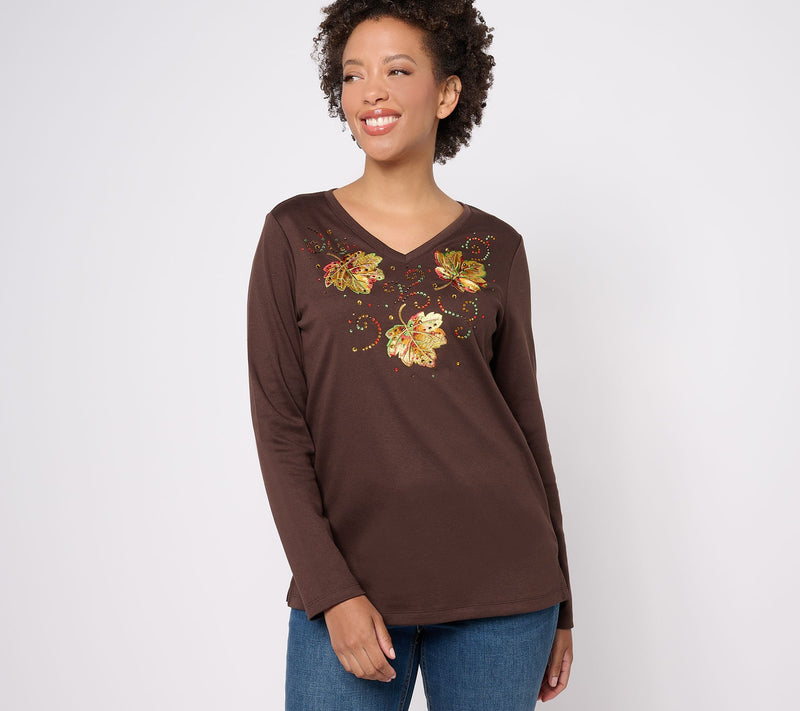 Quacker Factory Fall Bling Thing Long Sleeve Top — View 3