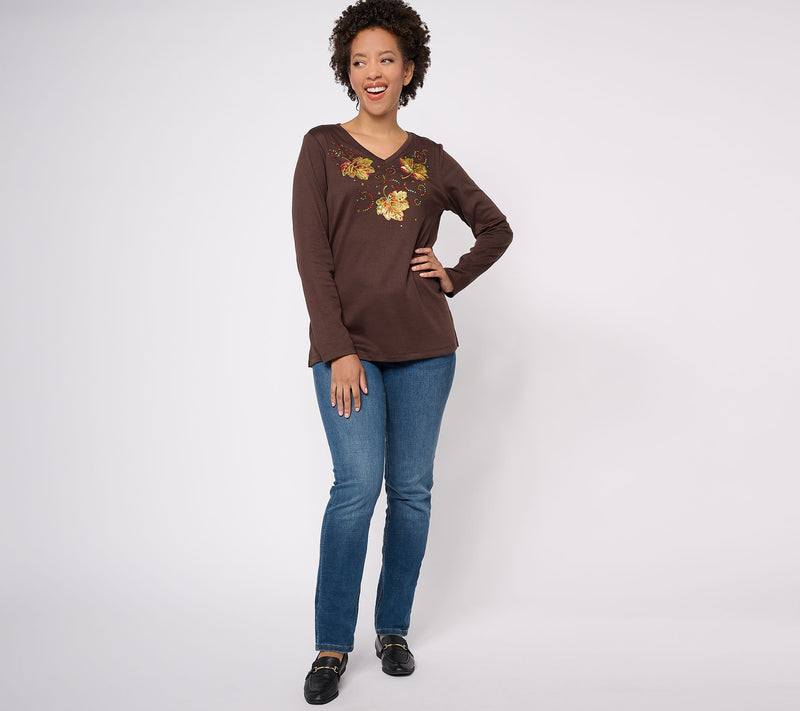 Quacker Factory Fall Bling Thing Long Sleeve Top — View 7