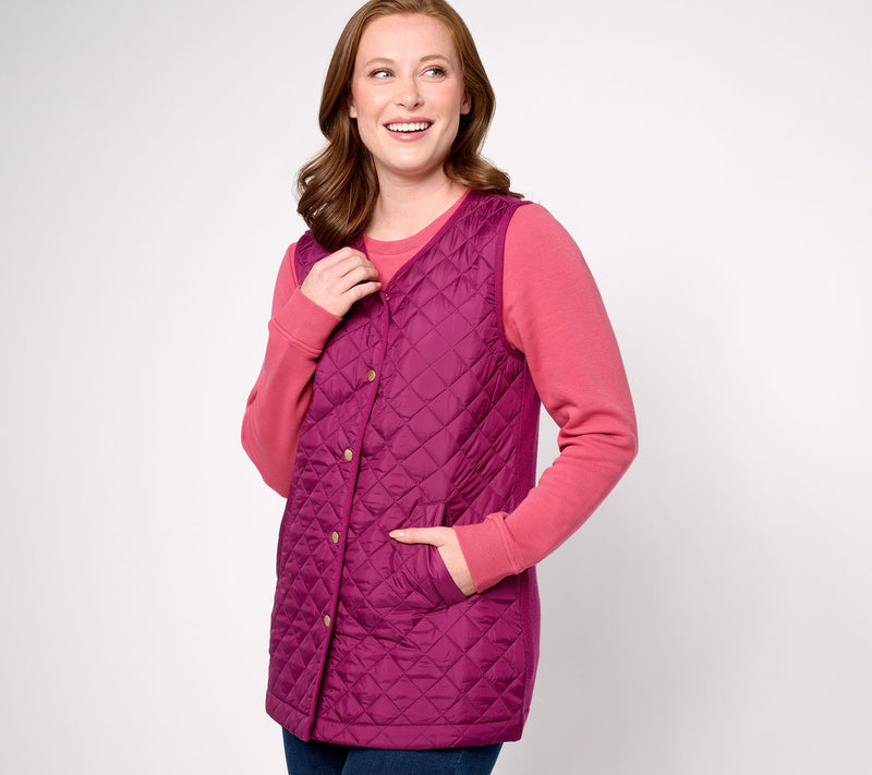 Denim & Co. Heritage Quilted Sweater Snap-Front Tunic Vest — View 2