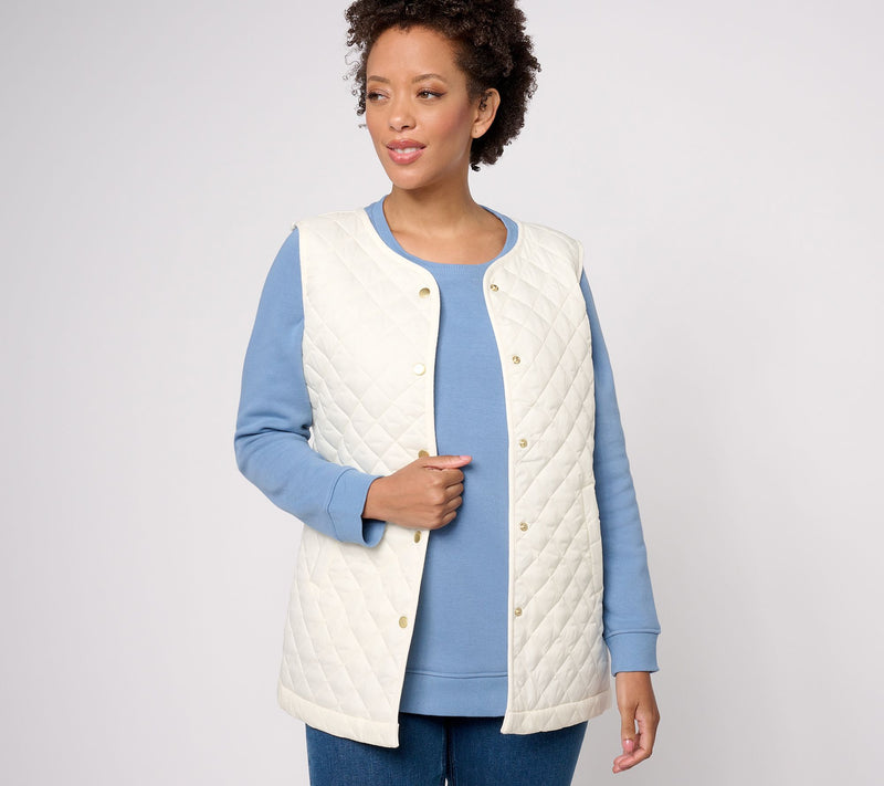 Denim & Co. Heritage Quilted Sweater Snap-Front Tunic Vest — View 15