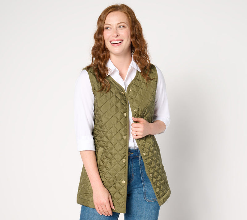 Denim & Co. Heritage Quilted Sweater Snap-Front Tunic Vest — Main view