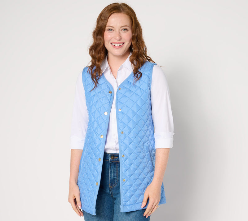 Denim & Co. Heritage Quilted Sweater Snap-Front Tunic Vest — View 16