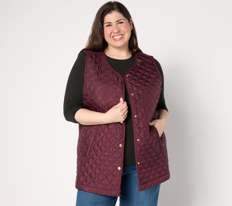 Denim & Co. Heritage Quilted Sweater Snap-Front Tunic Vest — View 3