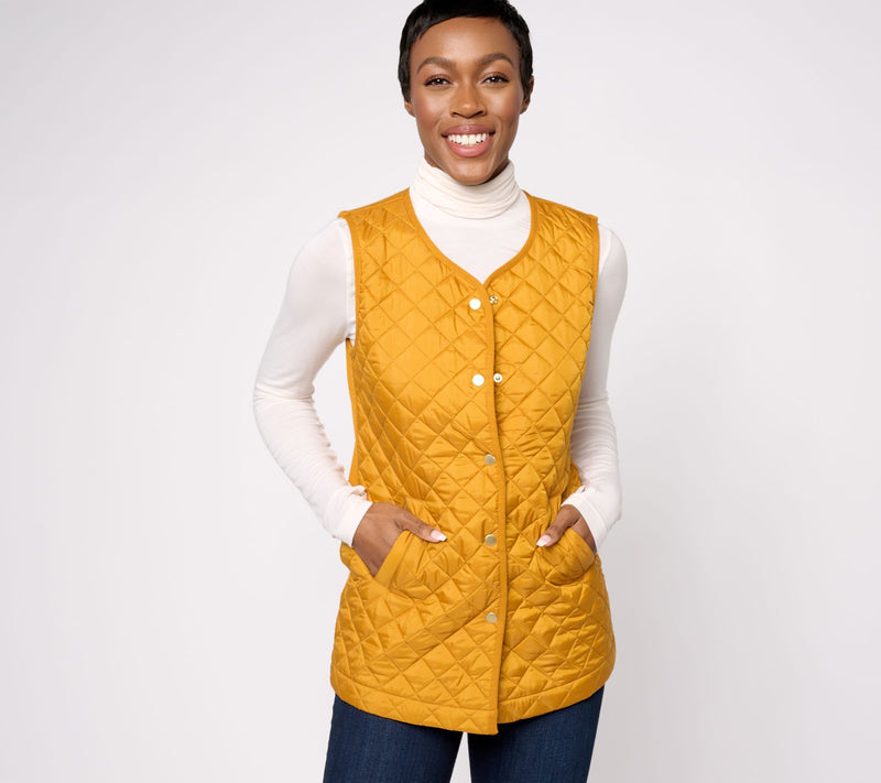 Denim & Co. Heritage Quilted Sweater Snap-Front Tunic Vest — View 18