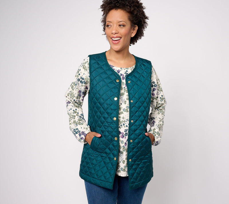 Denim & Co. Heritage Quilted Sweater Snap-Front Tunic Vest — View 20