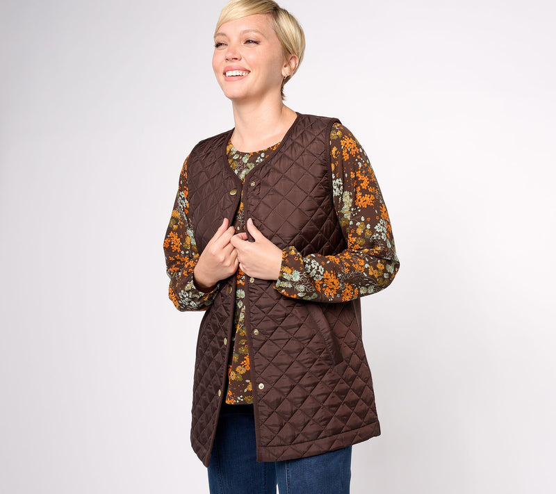 Denim & Co. Heritage Quilted Sweater Snap-Front Tunic Vest — View 21