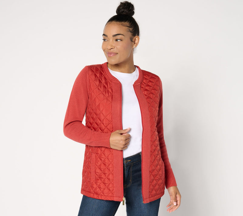 Denim & Co. Heritage Quilted Zip Front Sweater Jacket — Main view