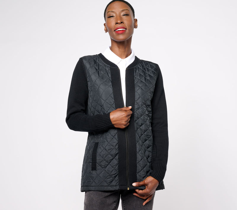 Denim & Co. Heritage Quilted Zip Front Sweater Jacket — View 11