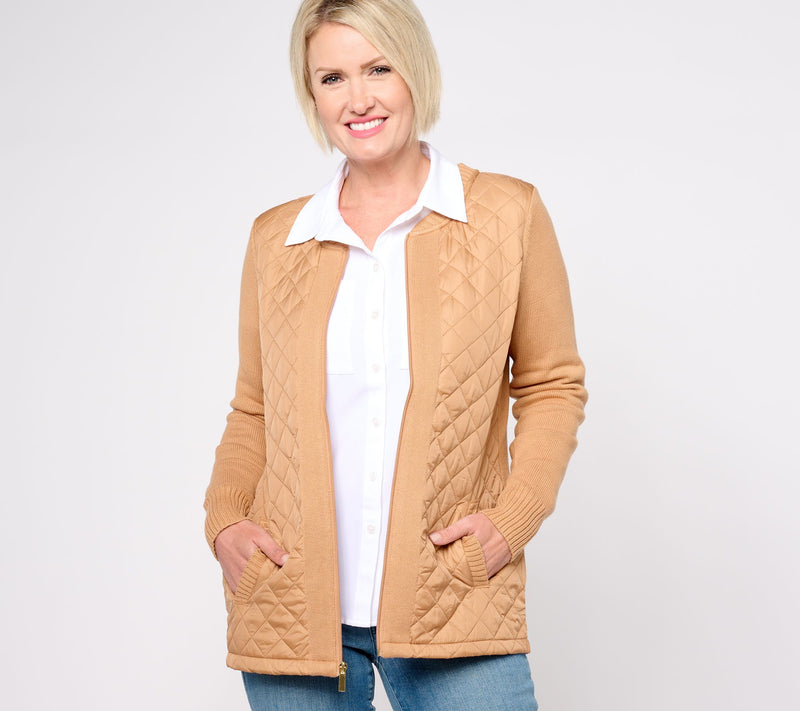 Denim & Co. Heritage Quilted Zip Front Sweater Jacket — View 7