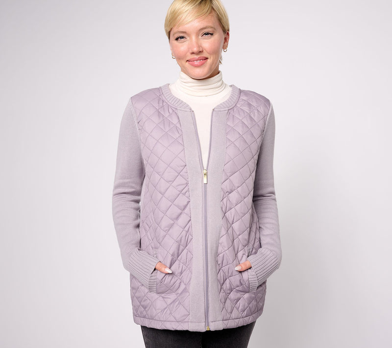 Denim & Co. Heritage Quilted Zip Front Sweater Jacket — View 5