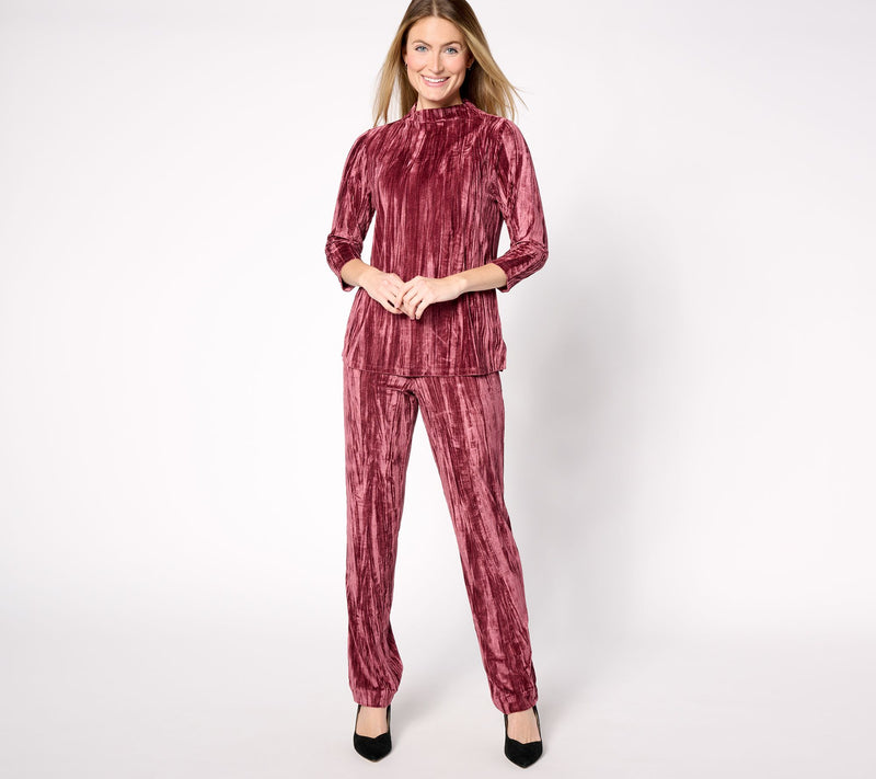 Isaac Mizrahi Live! Crushed Velvet 3/4 Sleeve High Neck Top — View 3