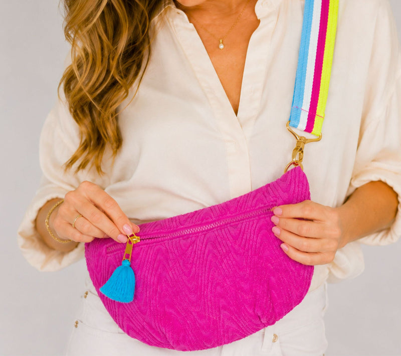 Sprigs Textured Terrycloth Handbag w/AdjustablePrinted Strap — Main view