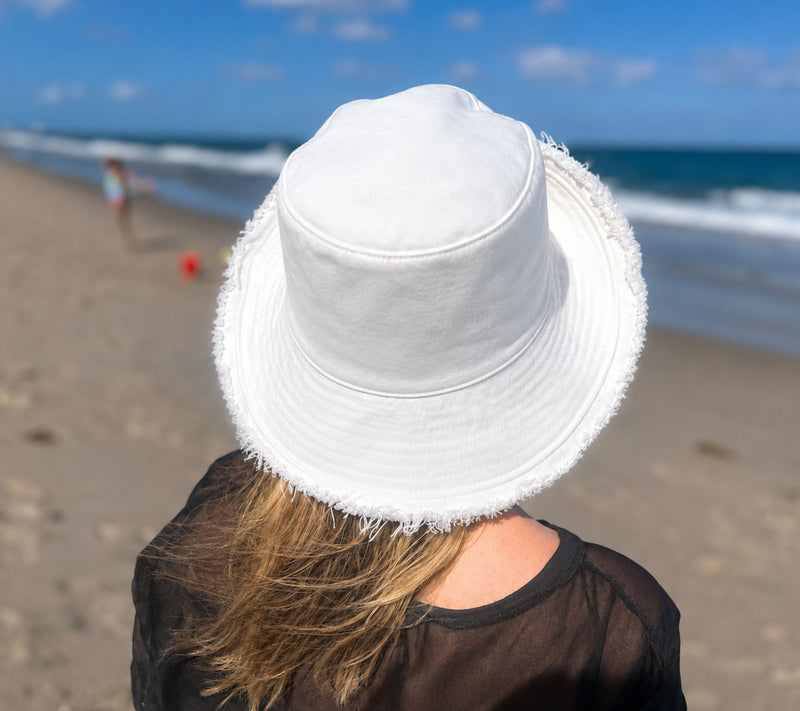 Sprigs Bucket Hat with Fray Edges & AdjustableRibbon Tie — View 15