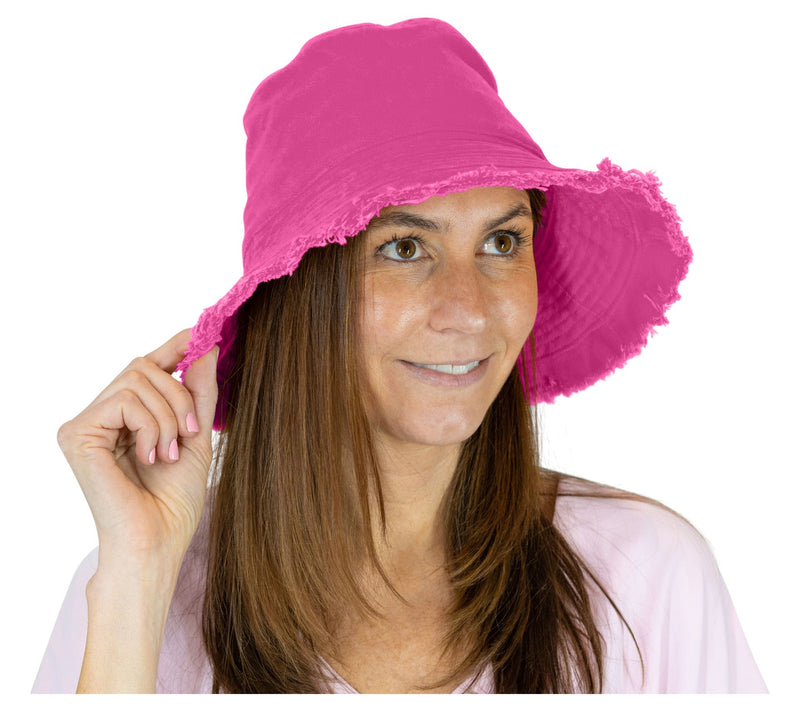 Sprigs Bucket Hat with Fray Edges & AdjustableRibbon Tie — View 9