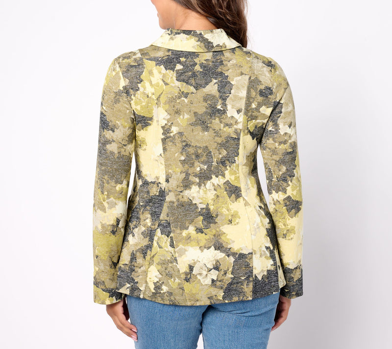 Women with Control Printed Button Front Godet Shirt — View 2