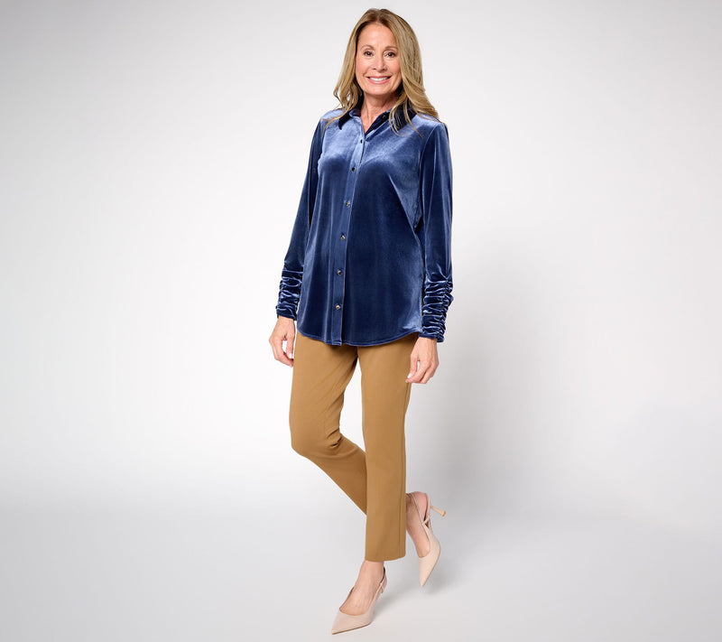 Susan Graver Regular Knit Velvet Button Front Long Sleeve Shirt — View 13