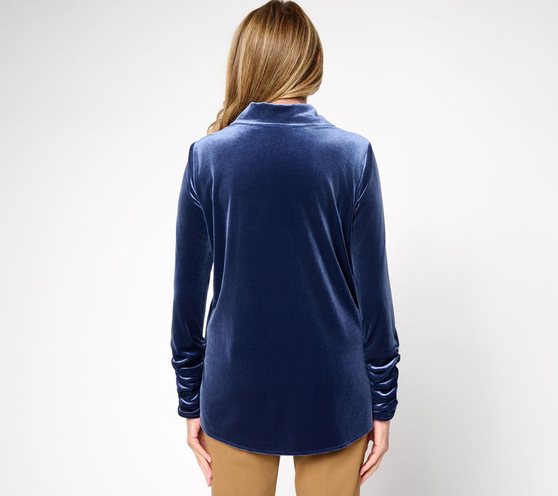 Susan Graver Petite Knit Velvet Button Front Long Sleeve Shirt — View 12