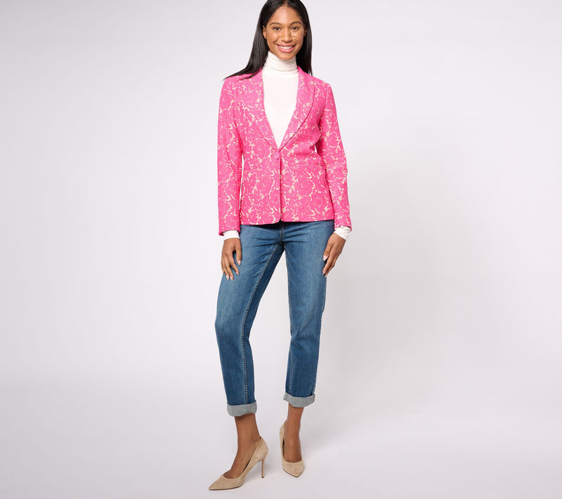 Occasions Susan Graver Reg Lace Fusion Notch Collar Fully Lined Blazer — View 3