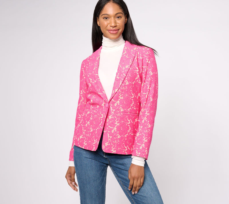 Occasions Susan Graver Reg Lace Fusion Notch Collar Fully Lined Blazer — View 9