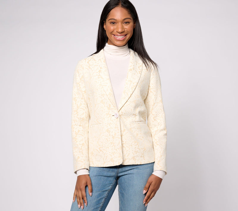 Occasions Susan Graver Reg Lace Fusion Notch Collar Fully Lined Blazer — View 10