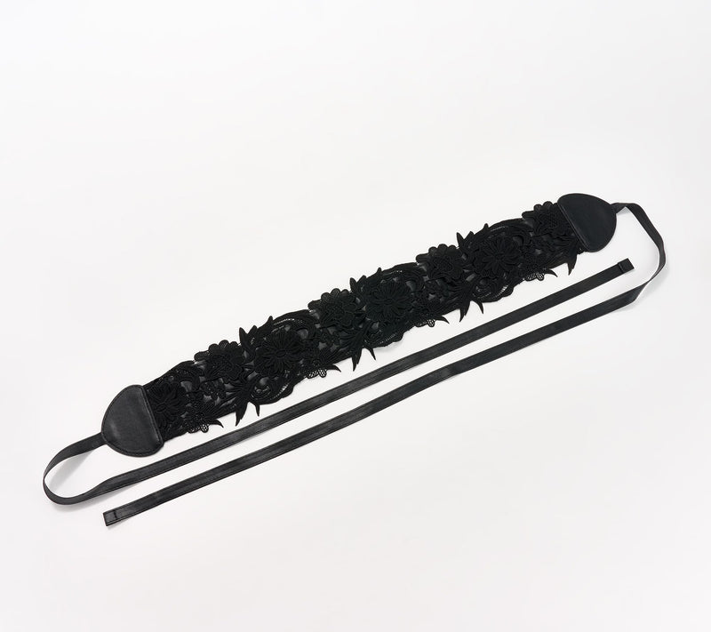 Susan Graver Lace Applique and Faux Leather Obi Wrap Belt — View 4