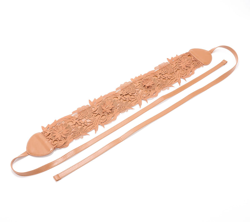 Susan Graver Lace Applique and Faux Leather Obi Wrap Belt — View 5
