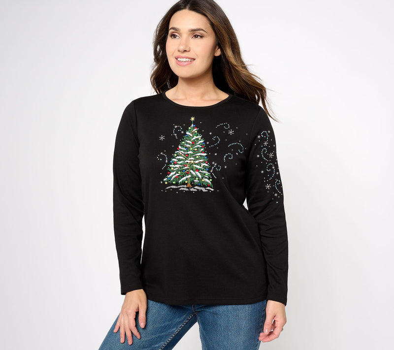 Quacker Factory White Christmas Long-Sleeve Top — View 9