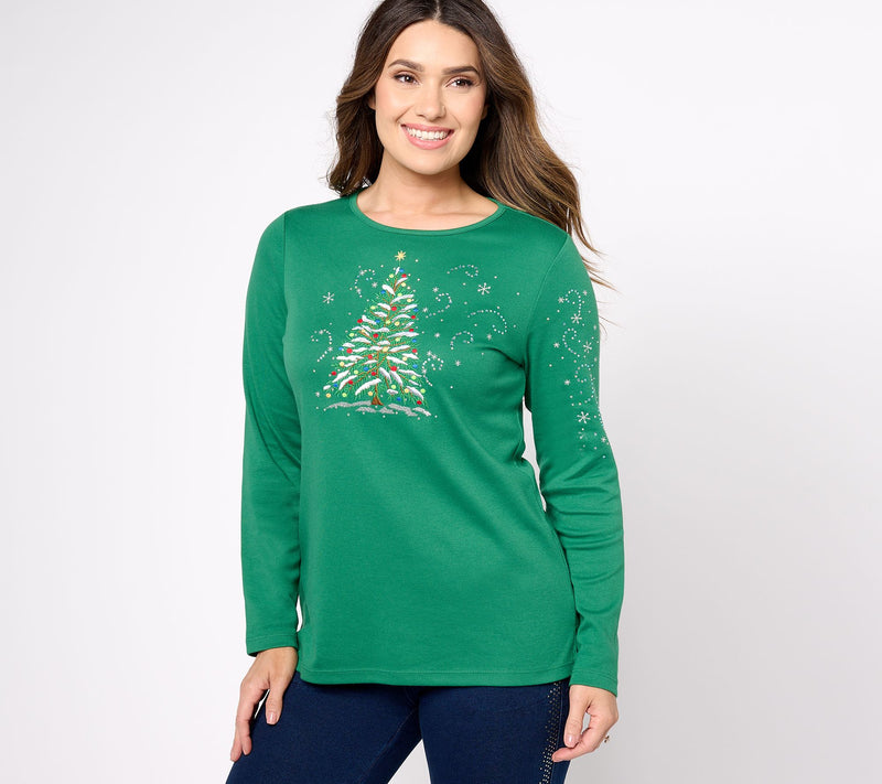 Quacker Factory White Christmas Long-Sleeve Top — View 3