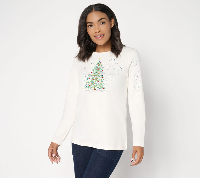 Quacker Factory White Christmas Long-Sleeve Top — View 11